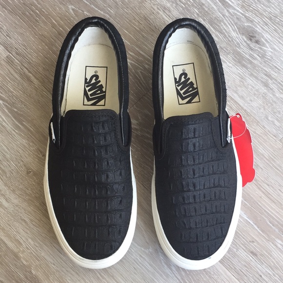 vans black platform slip ons